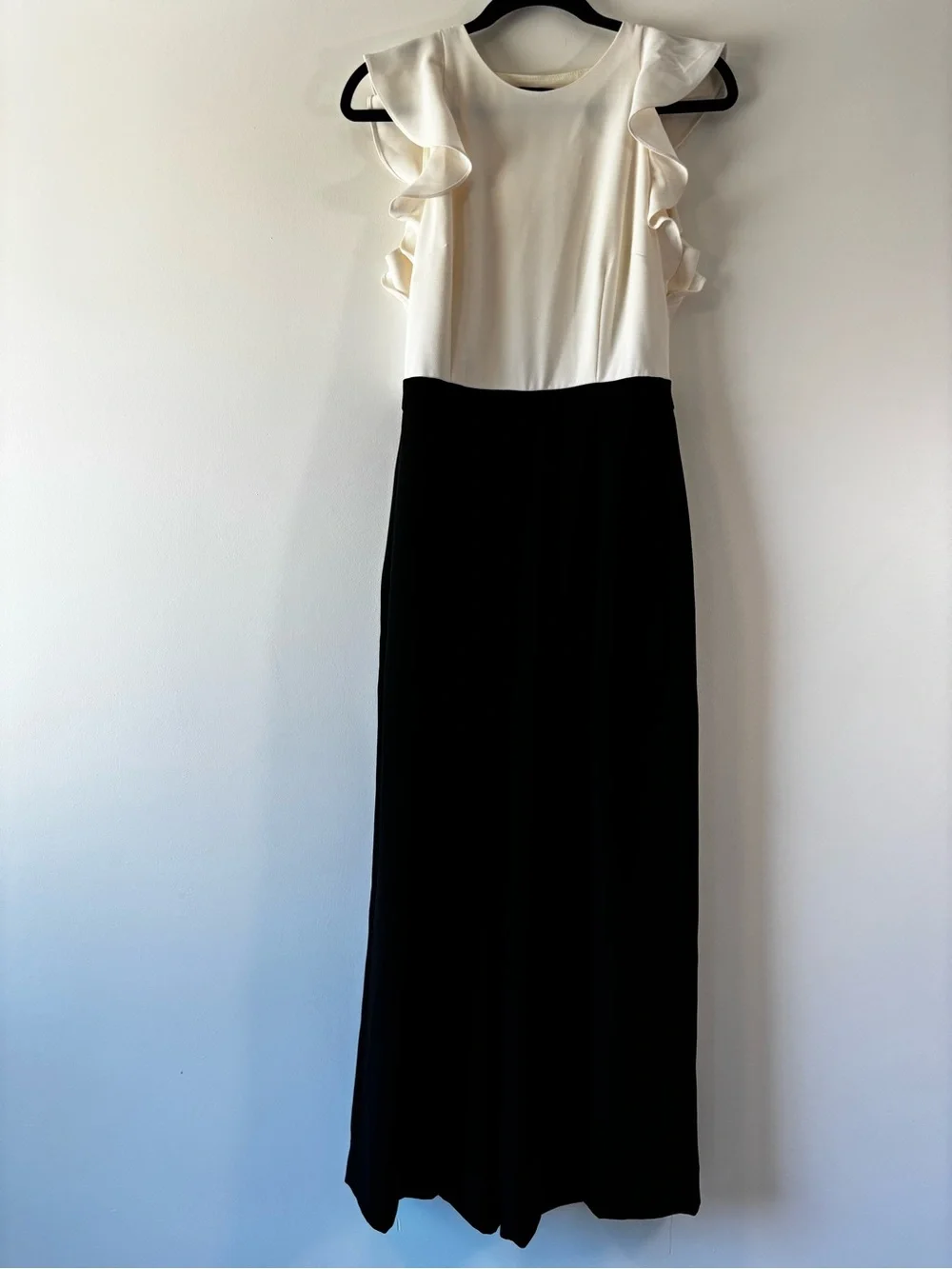 J. Crew Flutter Sleeve Open Back Jumpsuit with pockets, Cream & Black